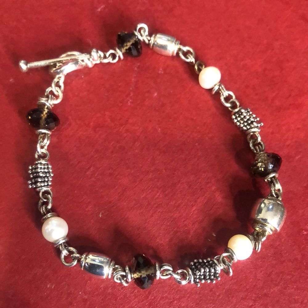 Michael Dawkins Starry Night Sterling Silver Smokey Quartz Pearl Toggle Bracelet 325$